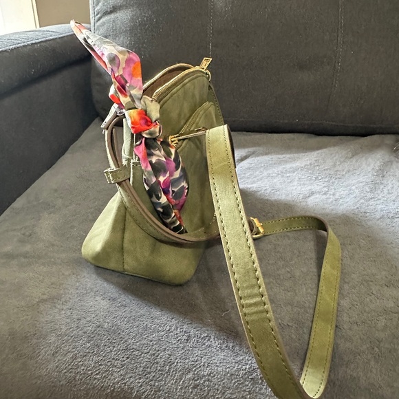 Nanette Lepore Crossbody Bag Purse Olive Green Faux Suede Adjustable Strap. - Picture 11 of 16